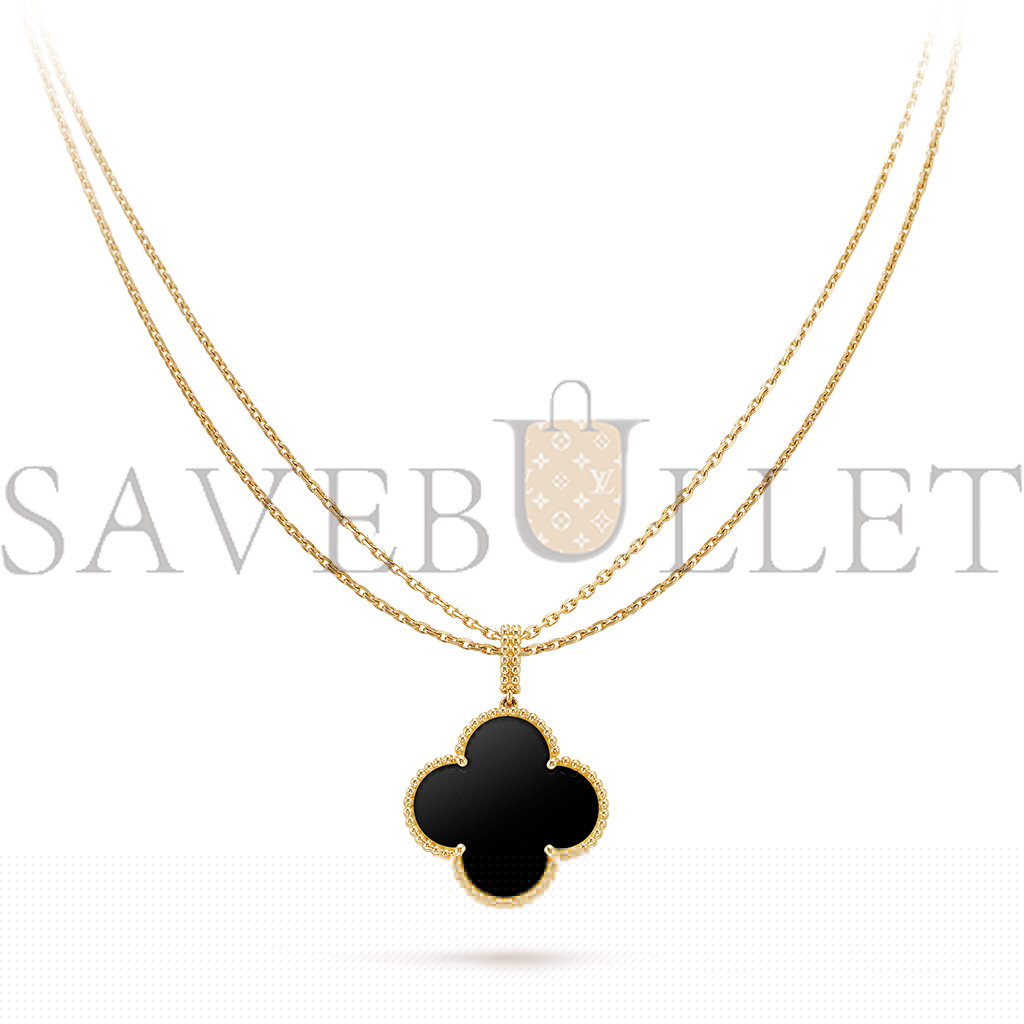 V*N CL*F arpels magic alhambra long necklace, 1 motif - yellow gold, onyx  vcaro49m00